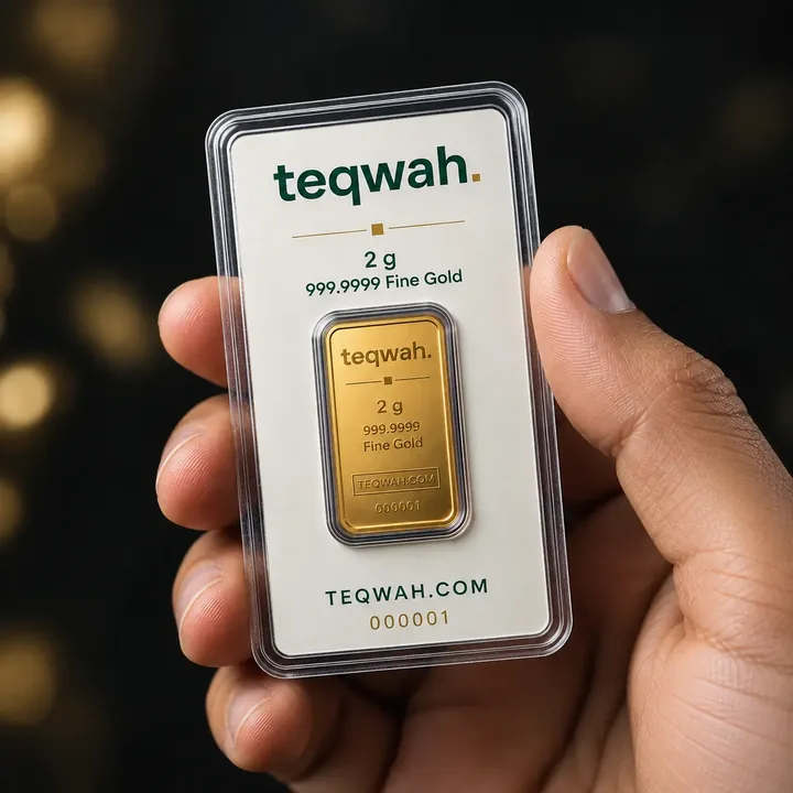 Teqwah 2 g gold bar in its certified card