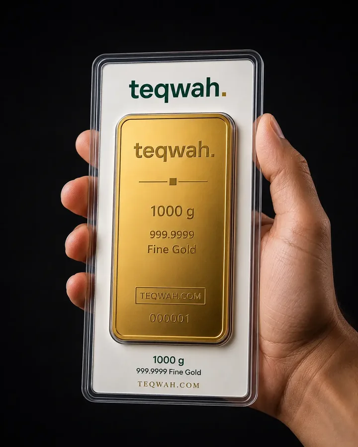 Teqwah 1 kg gold bar in its certified card