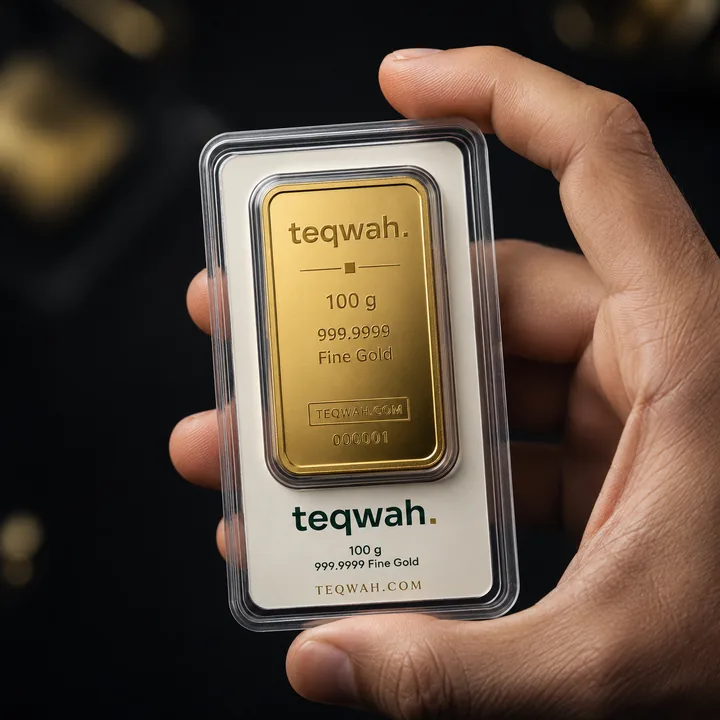 Teqwah 100 g gold bar in its certified card