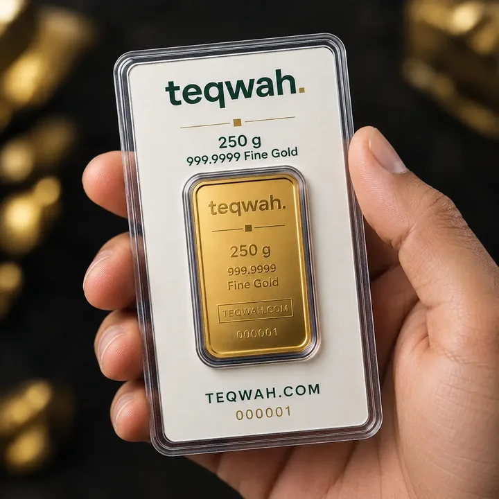 Teqwah 250 g gold bar in its certified card